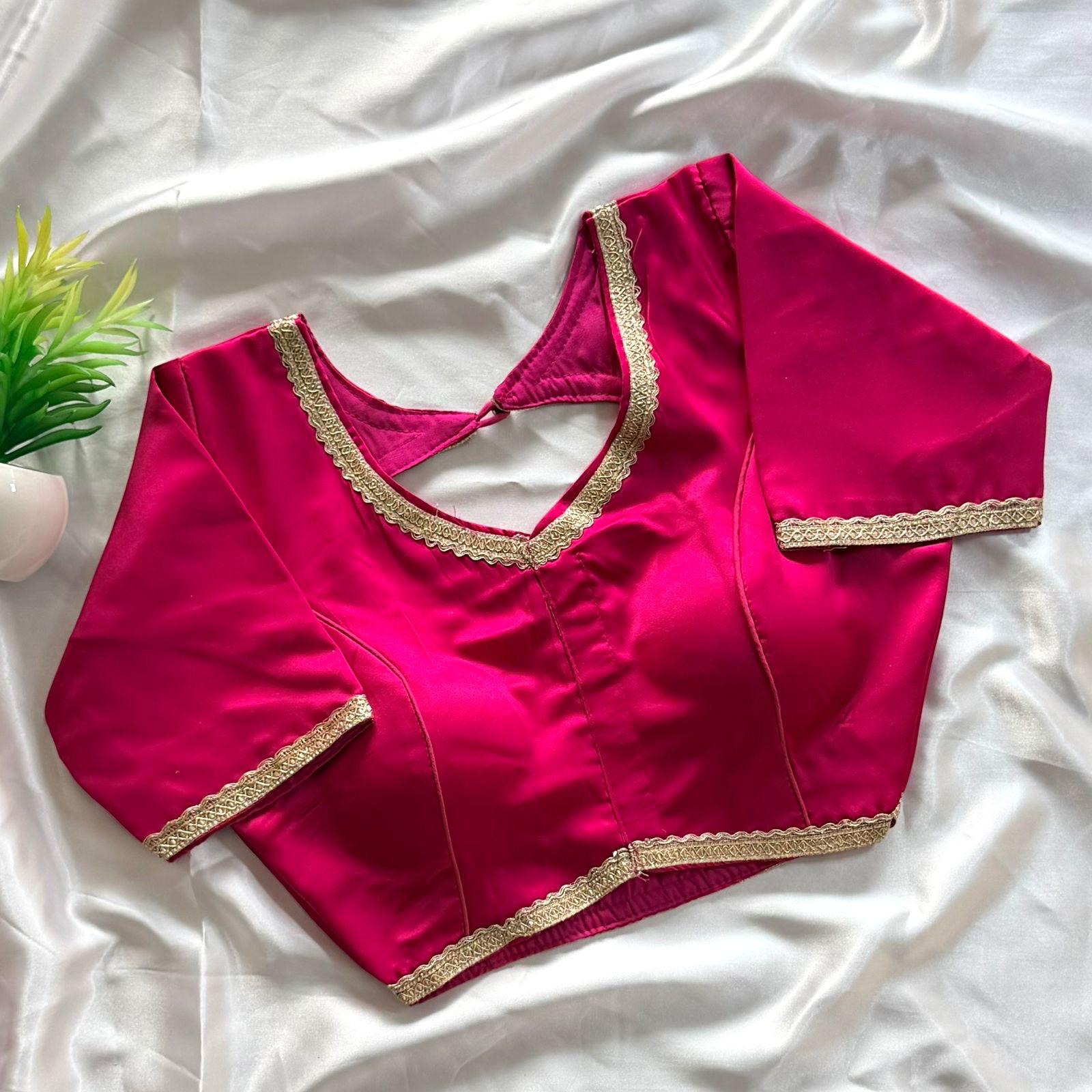 Bollywood Style Embroidery Lace Silk Blouse (Big Size) -Pink